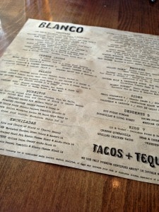 Blanco Taco Tequila Menu