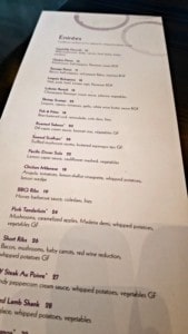 Grape Food and Wine Menu